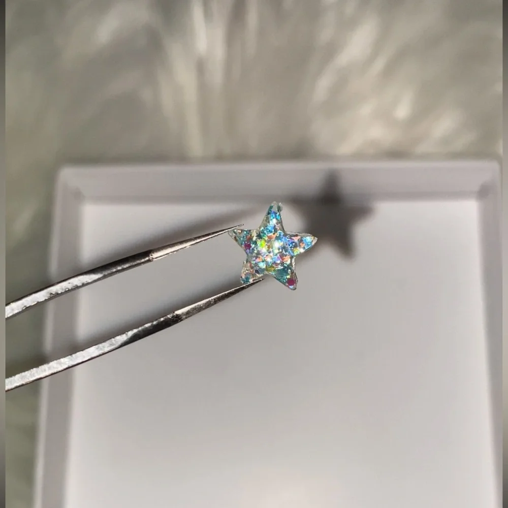 10pcs 3D Nail Charms Blue Multicolor Glitter Large Stars -Made for All Lengths